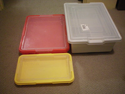 Yellow Tray, Red Tray, Grey Mindstorms tray.